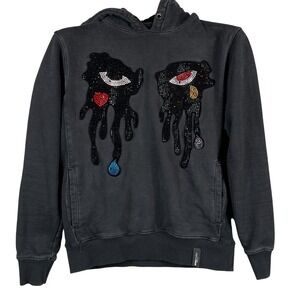 Roku Studio Mens S Dripping Eyes Rhinestone Hoodie Black Streetwear Pullover